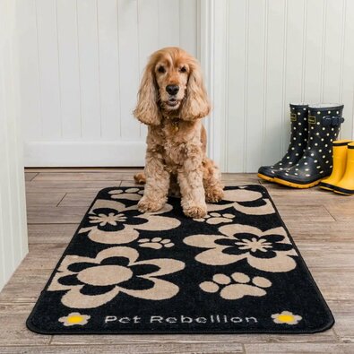 Covor PET REBELLION XL Flowers Black, 57 x 110 cm