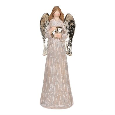 Dekoráció Angyal arany szárnyakkal és szívvel, polirezin, barna