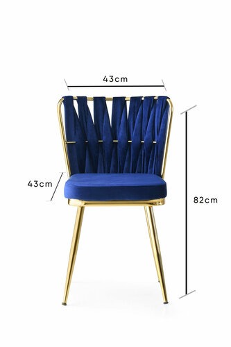 Esszimmerstuhl-Set Kusakli Navy Blue and Gold, 4 Stück