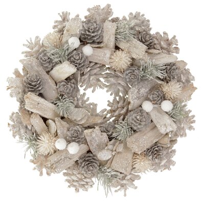 Świąteczny wieniec pokryty szronem z szyszkami, 26 cm