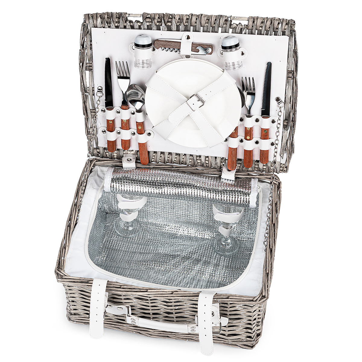 Coș de picnic pentru 2 persoane, cu termos coș Voiaj și cumpărături
