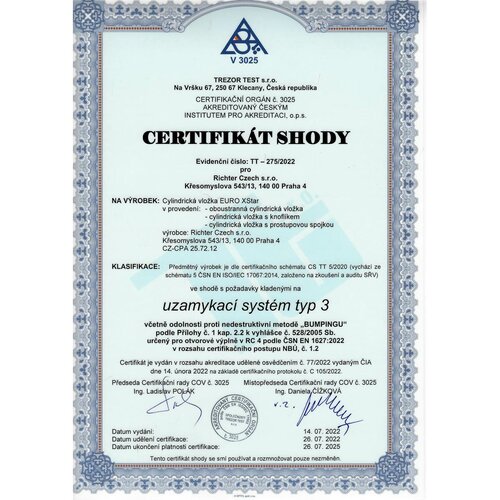 Richter EXR.30/35.NI cilindrična vložka 30+35 mm, 6 kos ključev