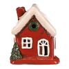 Vianočná dekorácia keramický domček s bielou strechou, LED, červená