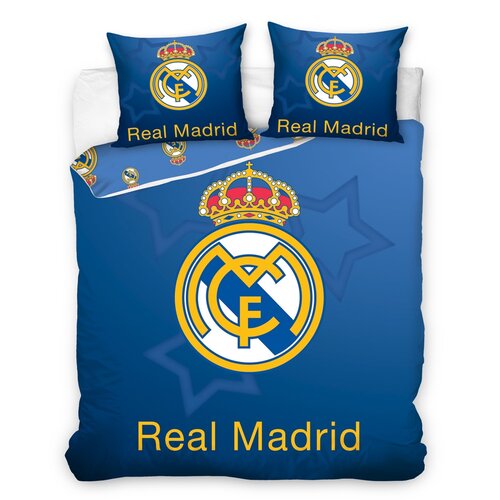 Lenjerie de pat din bumbac, pentru copii, Real Madrid Blue, 220 x 200 cm, 2 buc. 70 x 80 cm
