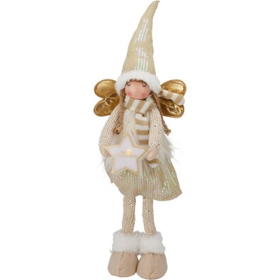 Świąteczny aniołek stojący ze świecącą gwiazdą, 55 cm, ciepła biała