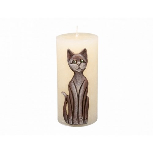 Dekoratívna sviečka Mačka béžová, 14 cm