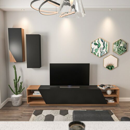 Zebra Black and Teak TV-asztal szekrénnyel