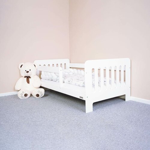 Pătuț pentru copii cu barieră New Baby Erik alb ,160 x 80 cm
