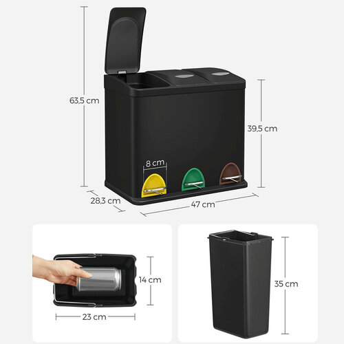 Kovový odpadkový koš na tříděný odpad 3 × 8 l,