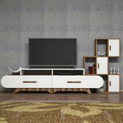 Stolik pod telewizor z szafką Flora S White and Walnut