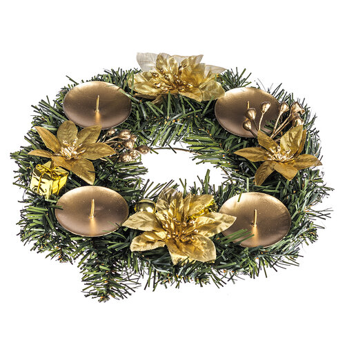 Vianočná dekorácia s poinsettiou pr. 25 cm, zlatá