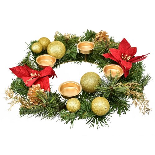 Adventní věnec zdobený Poinsetie, 33 cm