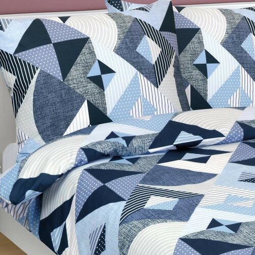 Bellatex Baumwollbettwäsche Geometrie Blau, 140 x 200 cm, 70 x 90 cm