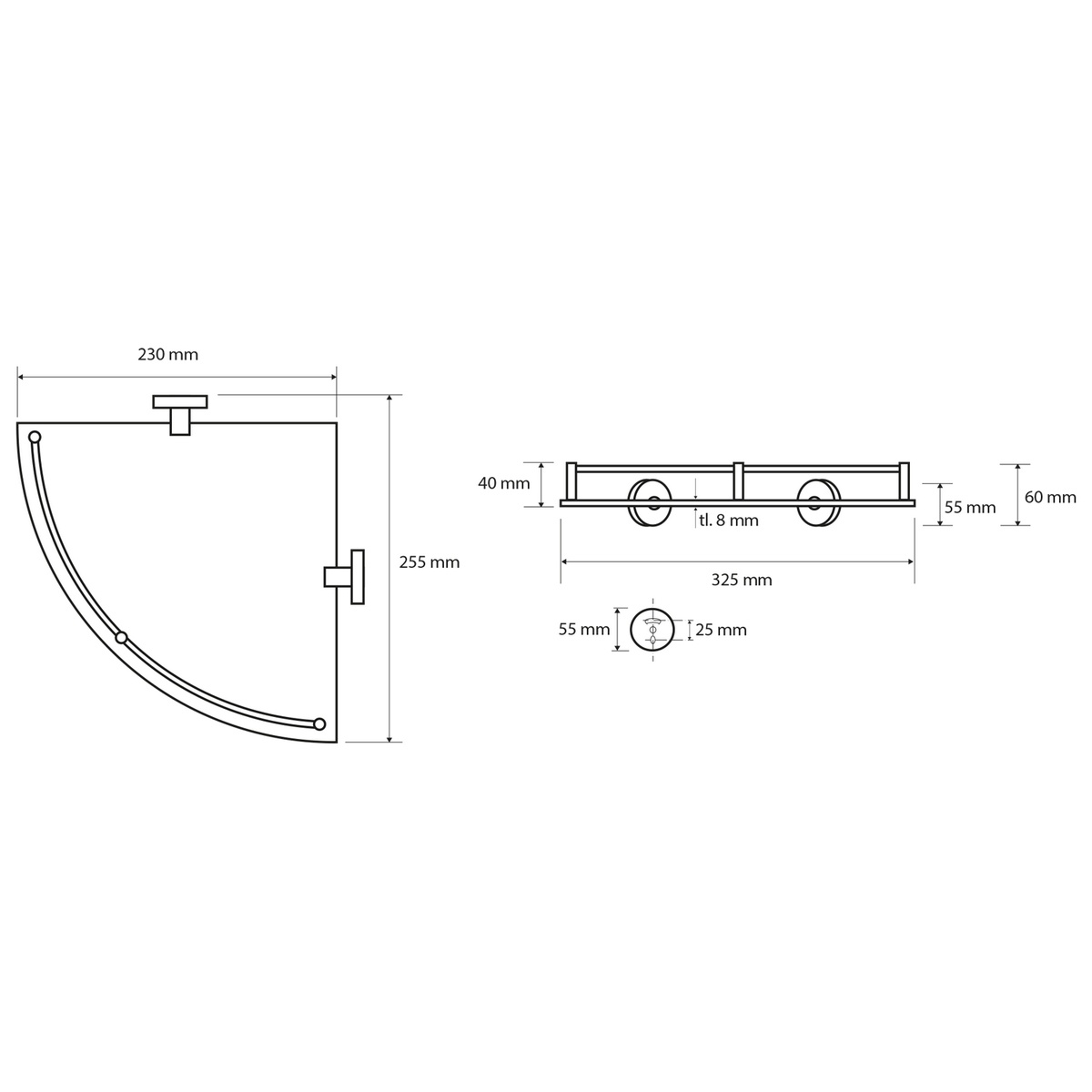SAPHO XR605 X-Round E üveg sarokpolc 25 x 7 x 25cm termék 2. képe