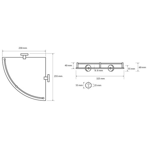 SAPHO XR605 X-Round E szklana półka narożna z poprzeczką 25 x 7 x 25 cm