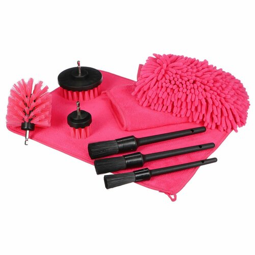 Set Sixtol multifuncțional instrumente de curățare și spălare mașină CAR DETAILING PINK, 9 buc