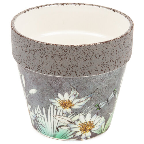 Osłonka ceramiczna na doniczkę z wiosennymi kwiatami Foli, 14 cm
