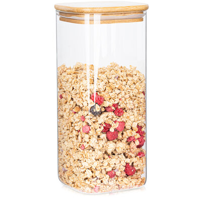 4Home Steklena posoda za živila z pokrovom Bamboo,1500 ml