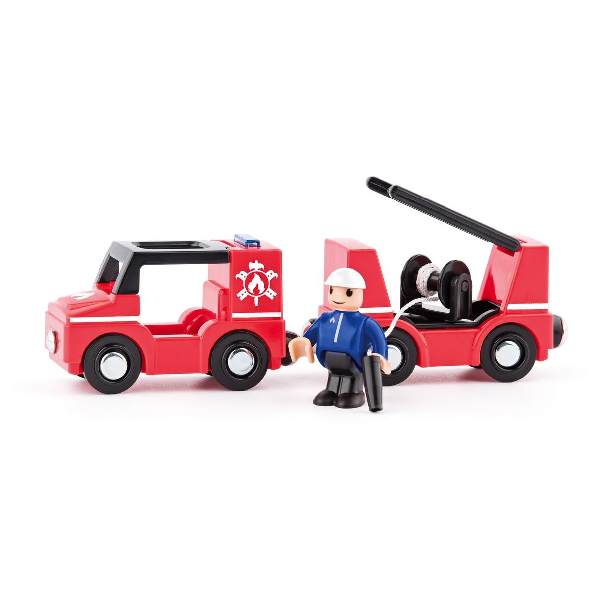 Woody Car Strażak z lalką na tory kolejowe,czerwony
