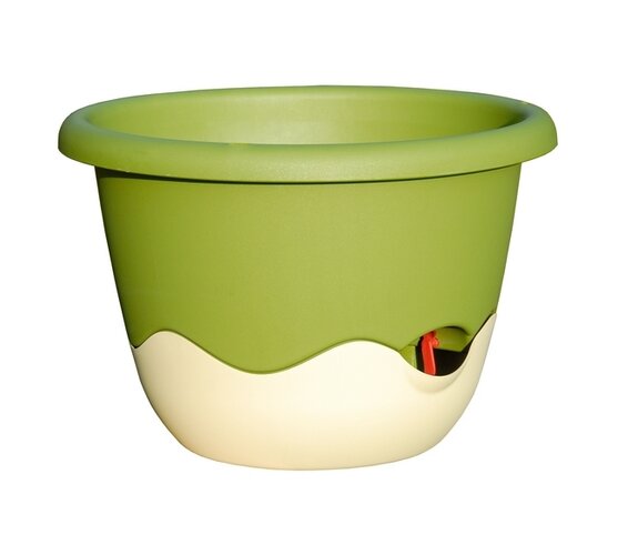 Plastia Selbstbewässernder Blumentopf Mareta grün + beige, 30 cm Durchmesser.