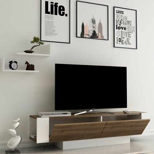 Matera White and Walnut TV szekrény polcokkal