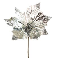 Vianočná kvetna Ponsettia trblietavá, 25 x 30 cm, strieborná