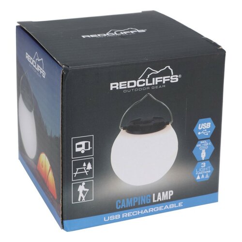 Redcliffs Závěsná kempingová svítilna, USB, 9 x 10 cm, nastavitelná svítivost