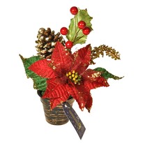 Aranżacja bożonarodzeniowa z różami, szyszkami i jarzębiną, 20 cm