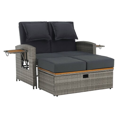 Sofa ogrodowa rattanowa MALORY, szary/naturalny