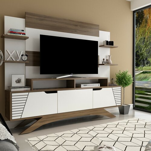 Ściana telewizyjna Deparo Walnut and White