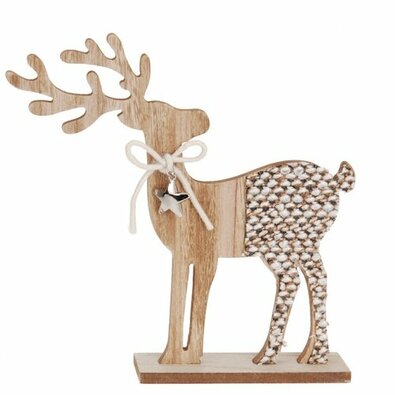 Vianočná drevená dekorácia Reindeer with ribbon hnedá, 26 cm