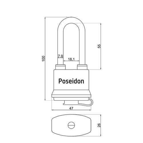 Jeklen vodoodporen ključavnica s plastičnimpokrovom RV.POSEIDON.40.PL