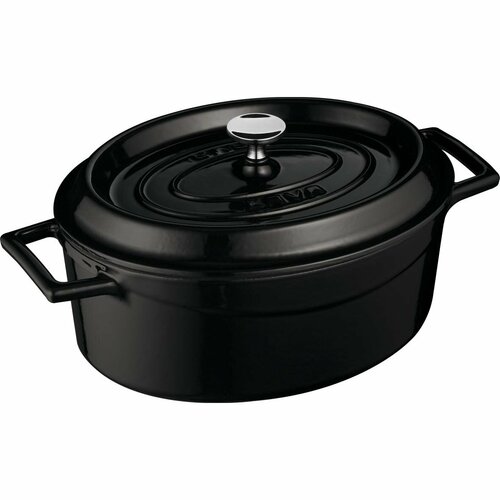 LAVA Metal Öntöttvas ovális fazék, fekete, 7 l,átmérő 31 cm