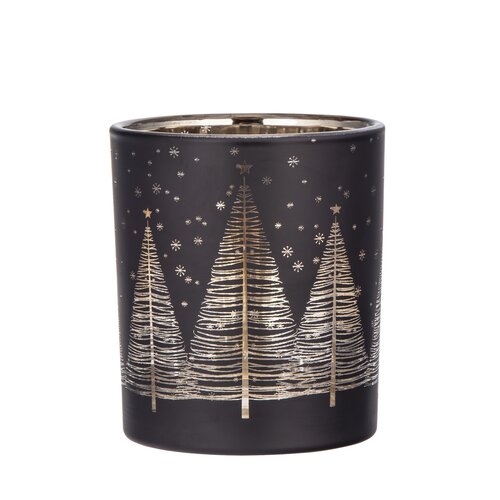 Altom Świecznik szklany Golden Christmas tree czarny, śr. 9 x 10 cm
