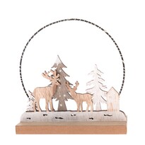 Dřevěná vánoční dekorace s LED světlem Deer forest, 16 x 16 x 6 cm