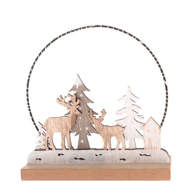 Drewniana dekoracja świąteczna z lampką LED Deer forest, 16 x 16 x 6 cm