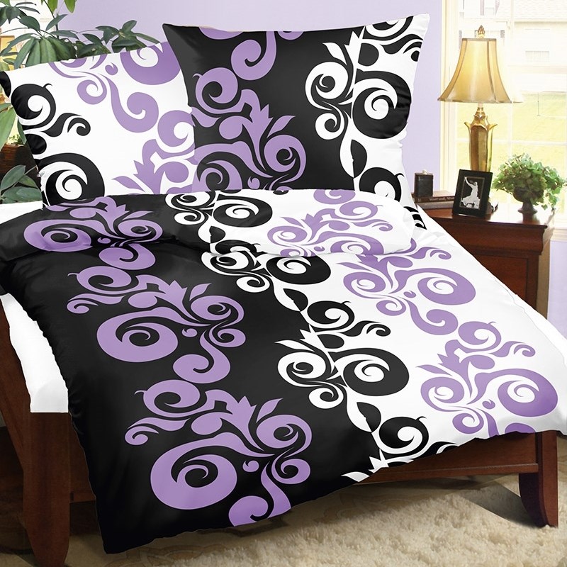 Bellatex Saténové povlečení Lucie Retro fialová, 140 x 220 cm, 70 x 90 cm