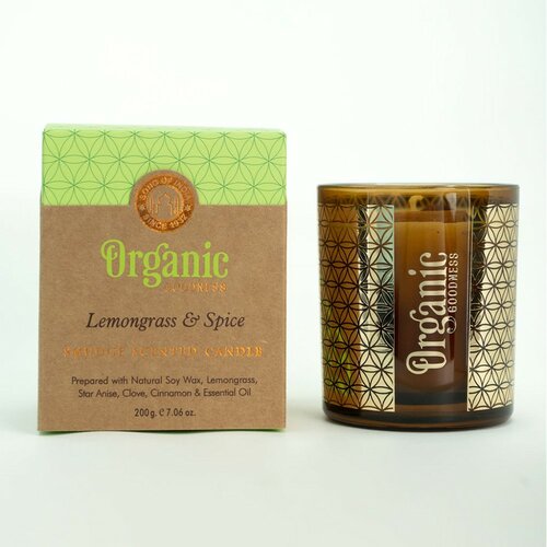 Lumânare aromată organică Lemongrass & Spice200 g în sticlă cu folie aurie
