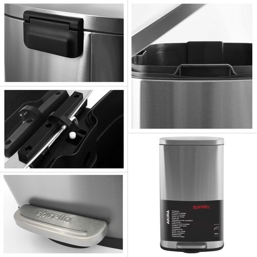 Coș de gunoi cu pedală soft-close Spirella Akira 30 l, oțel inoxidabil periat