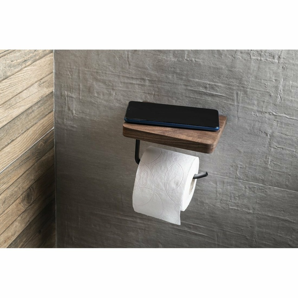 SAPHO SKA417 WC-papír tartó polccal 15 x 10 x 12 cm, fekete matt/diófa termék 2. képe