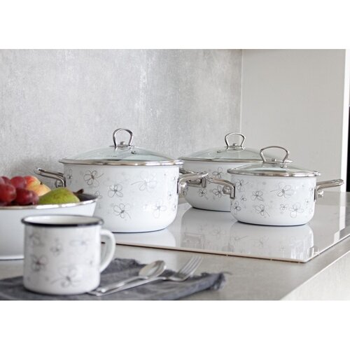 Belis Емальована каструля з кришкою Premium, білий, 16 см, 1,5 л