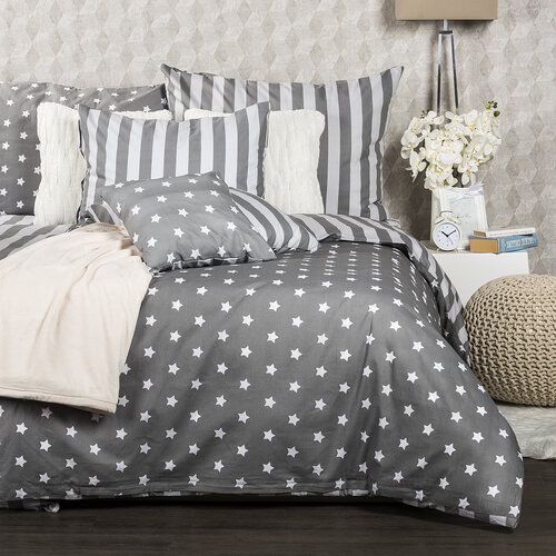4Home Baumwollbettwäsche Stars Grau, 220 x 200 cm, 2x 70 x 90 cm