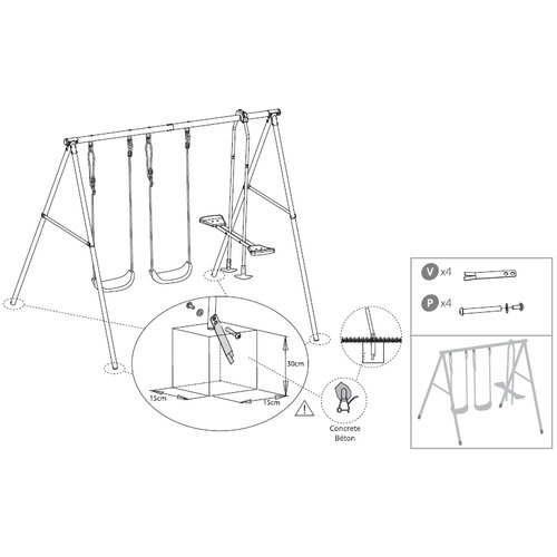 Plum Set de trei leagăne cu construcție metalică ,268 x 178 x 183 cm