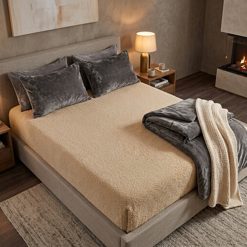4Home Bettlaken Lammfelloptik Beige, 180 x 200 cm