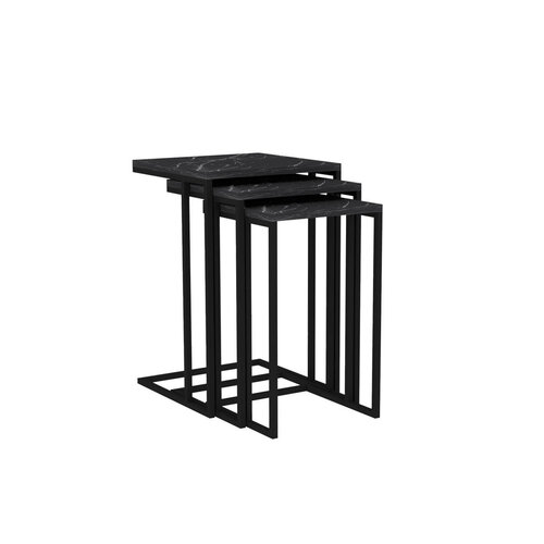 Măsuță auxiliară Black Mermer, 3 buc.