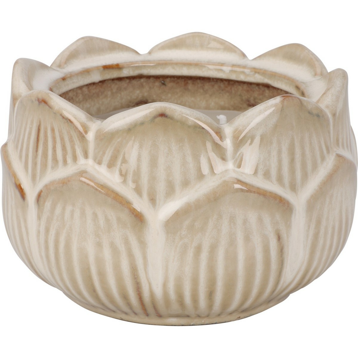 Sviečka v porcelánovom kvetinovom kalíšku 12 x 7,8 cm, béžová