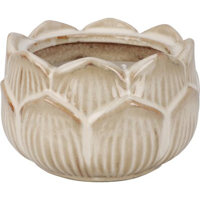 Sveča v porcelanastem cvetličnem lončku 12 x 7,8 cm, bež