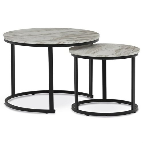 Beistelltisch-Set, weißer Marmor, 2 Stück