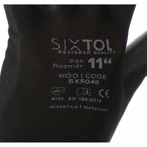 Sixtol Rękawice robocze poliestrowe GLOVE PE-PU 11czarne, rozmiar 11"
