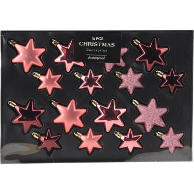 Set de decorațiuni de Crăciun Star roz, 16 buc